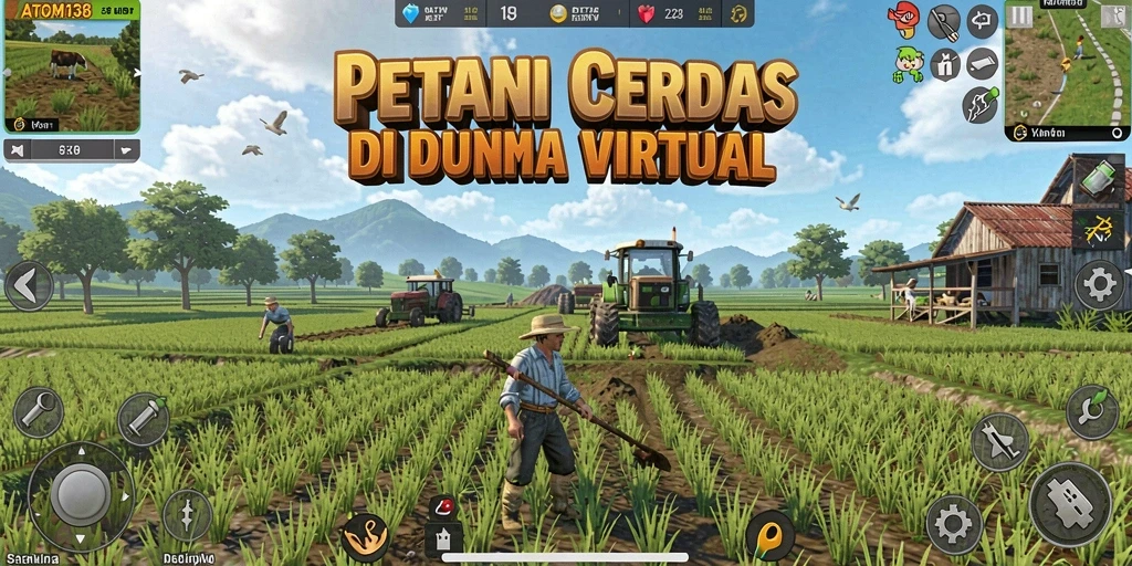 Screenshot gameplay ATOM138 menampilkan aktivitas bertani yang menyenangkan.