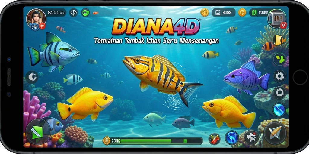 Tampilan menarik dari gameplay DIANA4D saat menembak ikan.