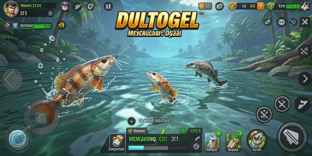 Tampilan gameplay yang memukau dalam DULTOGEL dengan pengalaman memancing yang mendebarkan.