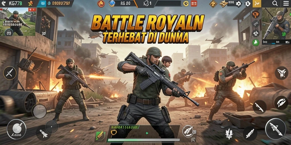 Screenshot menunjukkan aksi seru dalam KG778 Battle Royale.