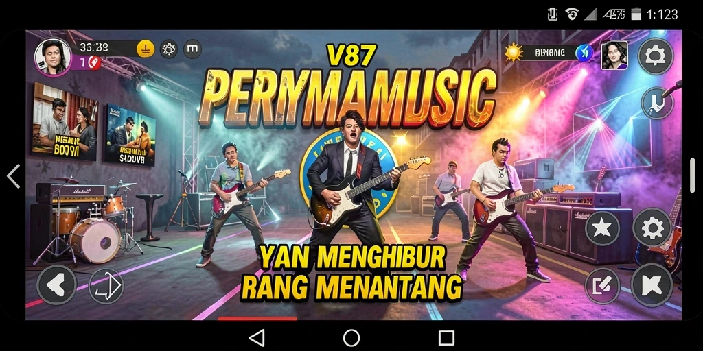 Tampilan gameplay V87 dengan berbagai pilihan lagu menarik.